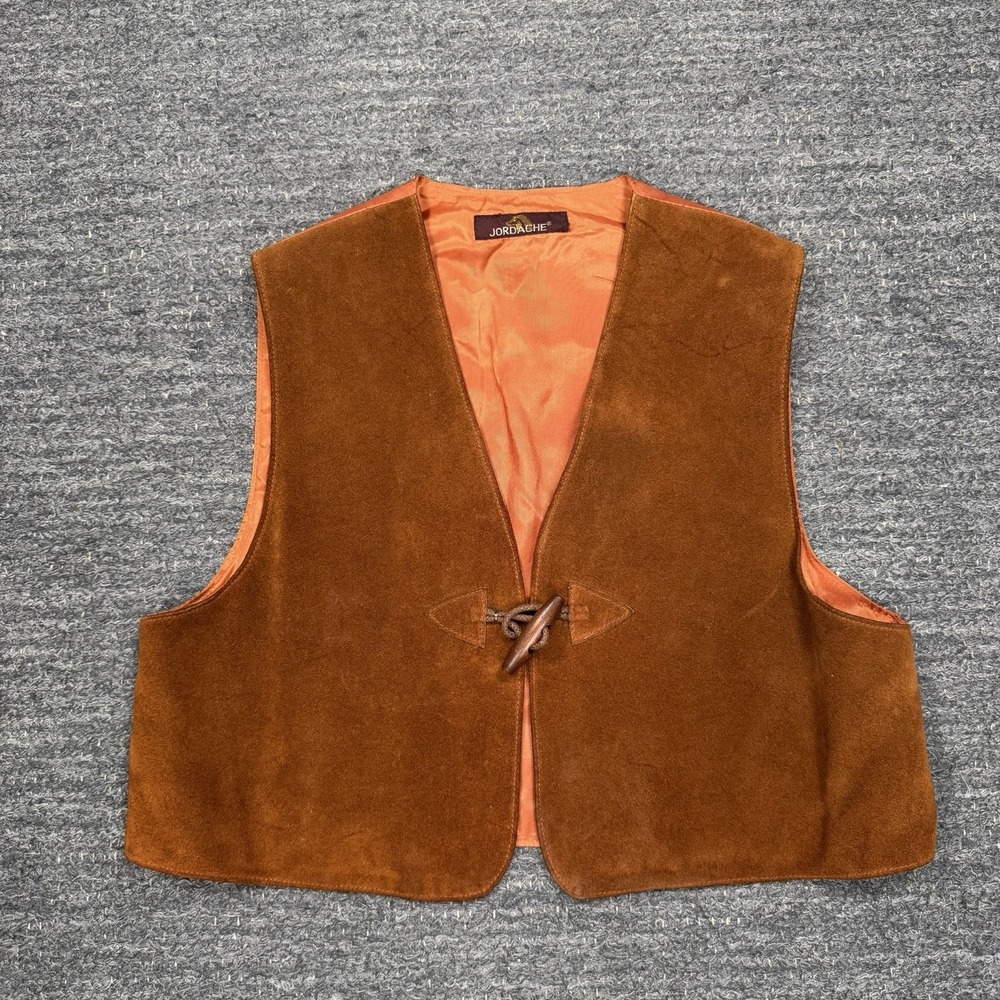 Vintage Jordache Suede Vest Women Medium Brown Leather Toggle 70s Western Retro